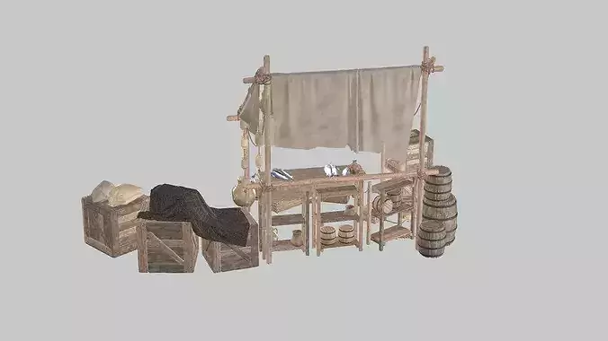 Medieval Market Fish Shop Low Poly 3D Model Low-poly 3D model 7