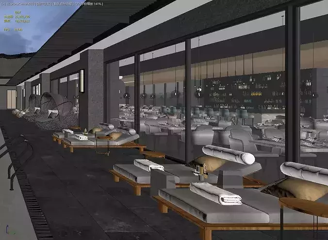 Luxury Hotel Infinity Pool Exterior Scene - MAX OBJ FBX 3D model 5