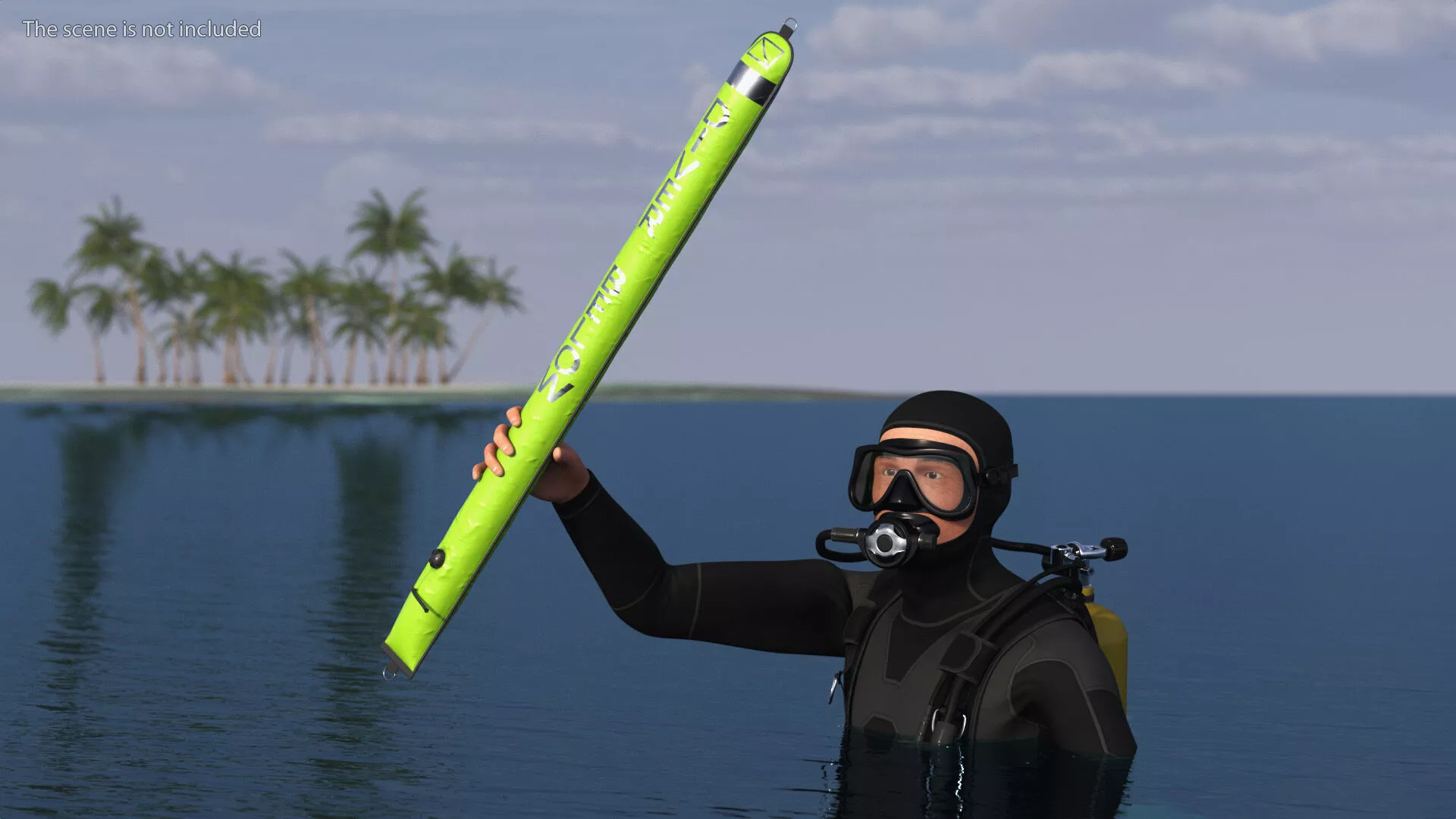 Technical Diver Signaling Ascent With Marker Buoy Rigged 3D model