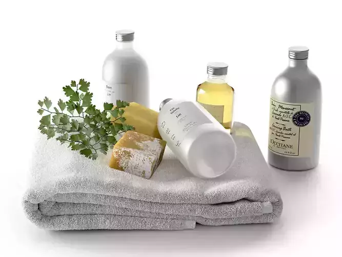 Lin Collection With Soap Parsley Branch and Towel 3D model
