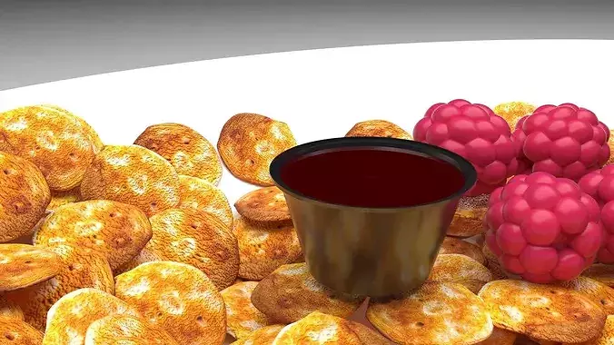 Mini Pancake Platter With Raspberries 3D model 2