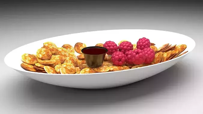 Mini Pancake Platter With Raspberries 3D model