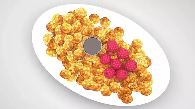 Mini Pancake Platter With Raspberries 3D model 3