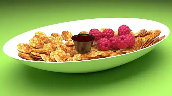 Mini Pancake Platter With Raspberries 3D model 7