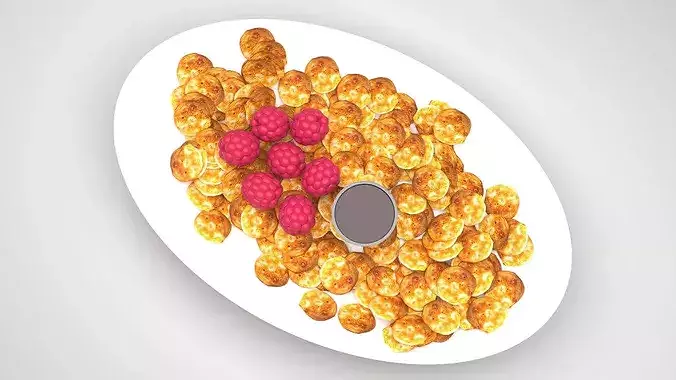 Mini Pancake Platter With Raspberries 3D model 5