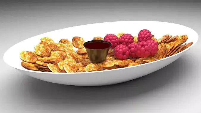 Mini Pancake Platter With Raspberries 3D model 6