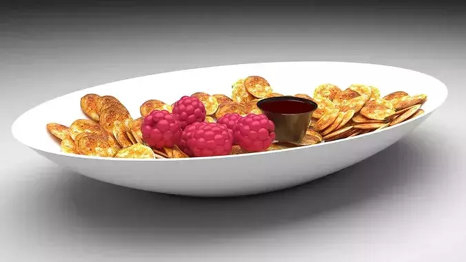 Mini Pancake Platter With Raspberries 3D model 4
