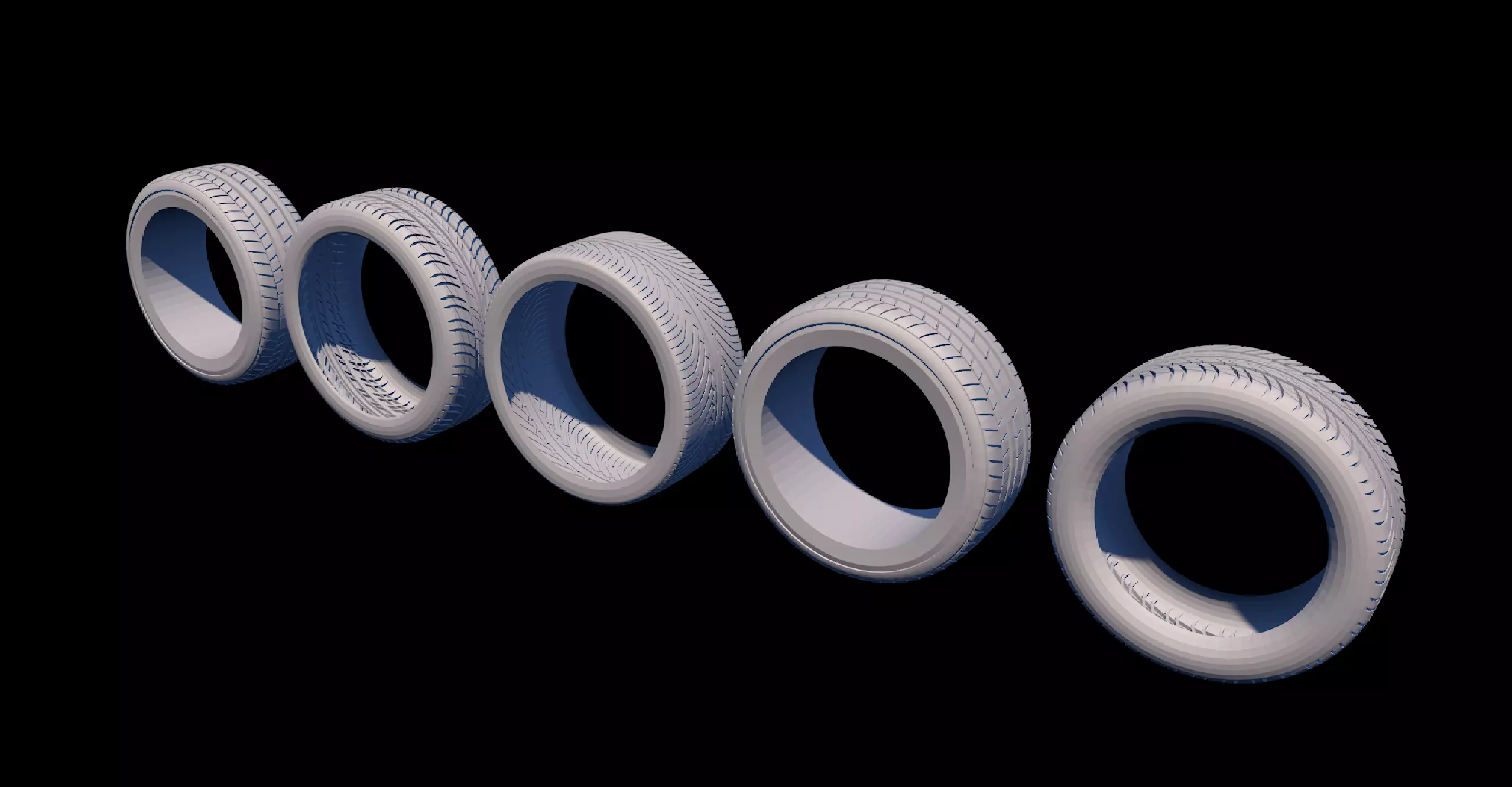 c4d Car tire Industrial model 5pack blender Rubber Low-poly 3D model