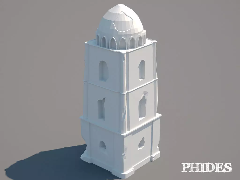 Ancient tower ruins low poly untextured Low-poly 3D model_0