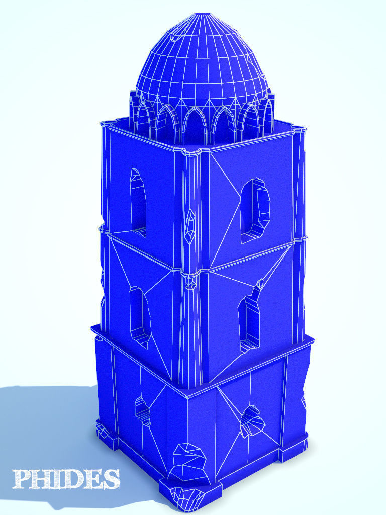 Ancient tower ruins low poly untextured Low-poly 3D model_9