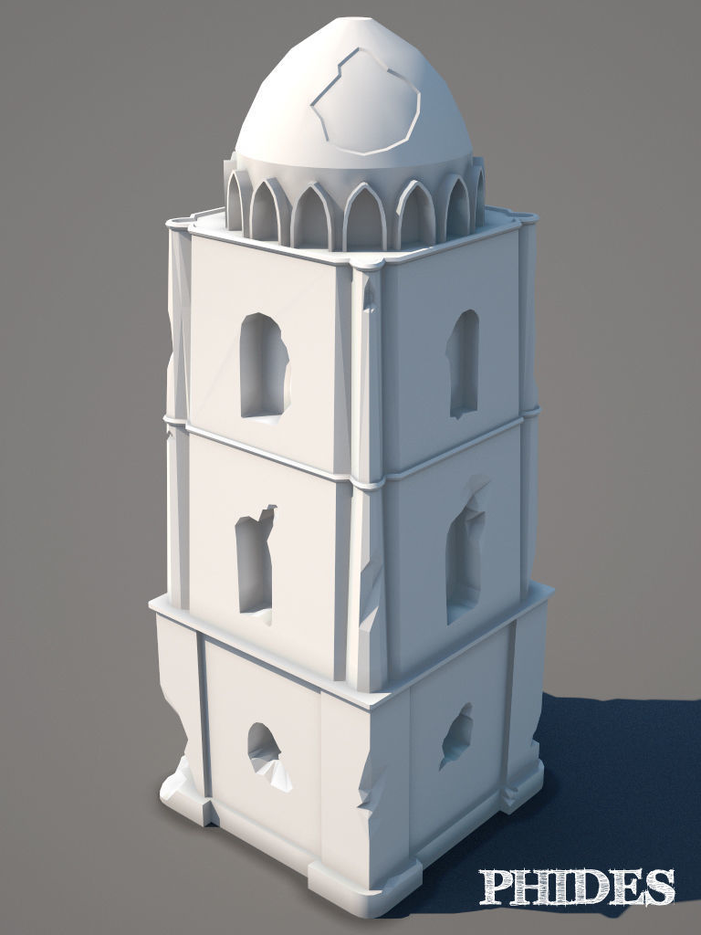 Ancient tower ruins low poly untextured Low-poly 3D model_1