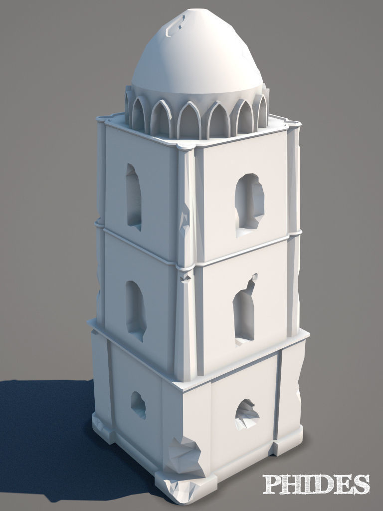 Ancient tower ruins low poly untextured Low-poly 3D model_2
