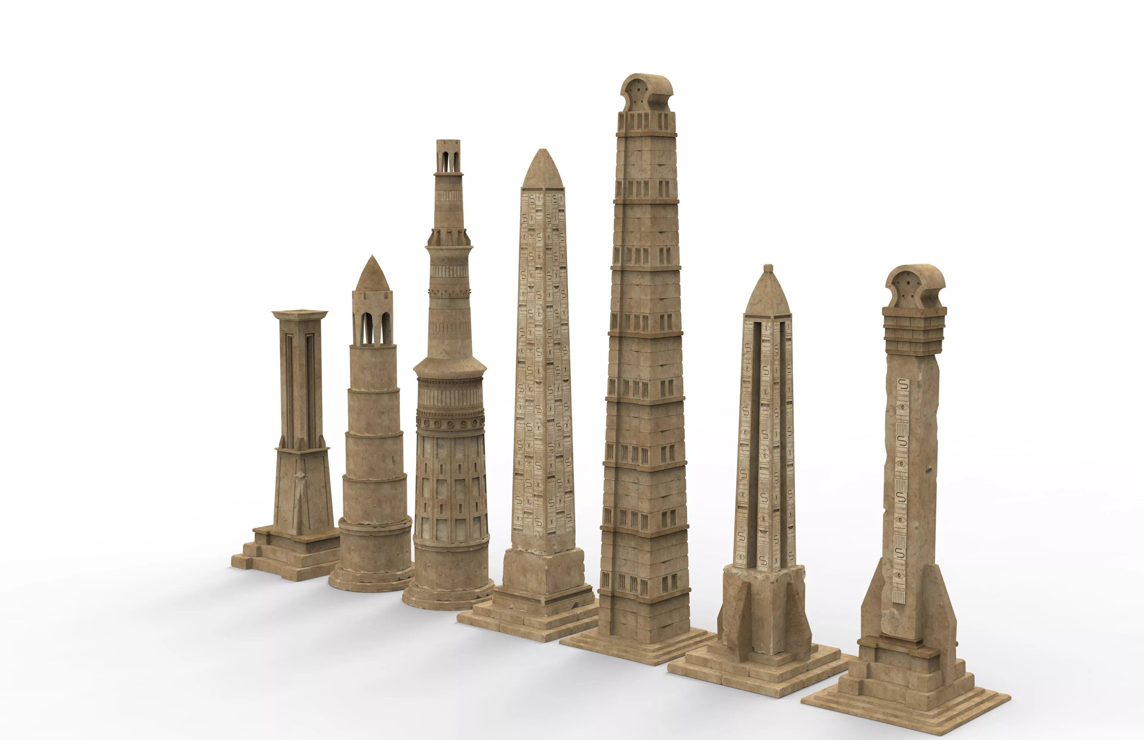Ancient Egyptian Obelisks Collection 7 Historical Obelisk Models 3D print model