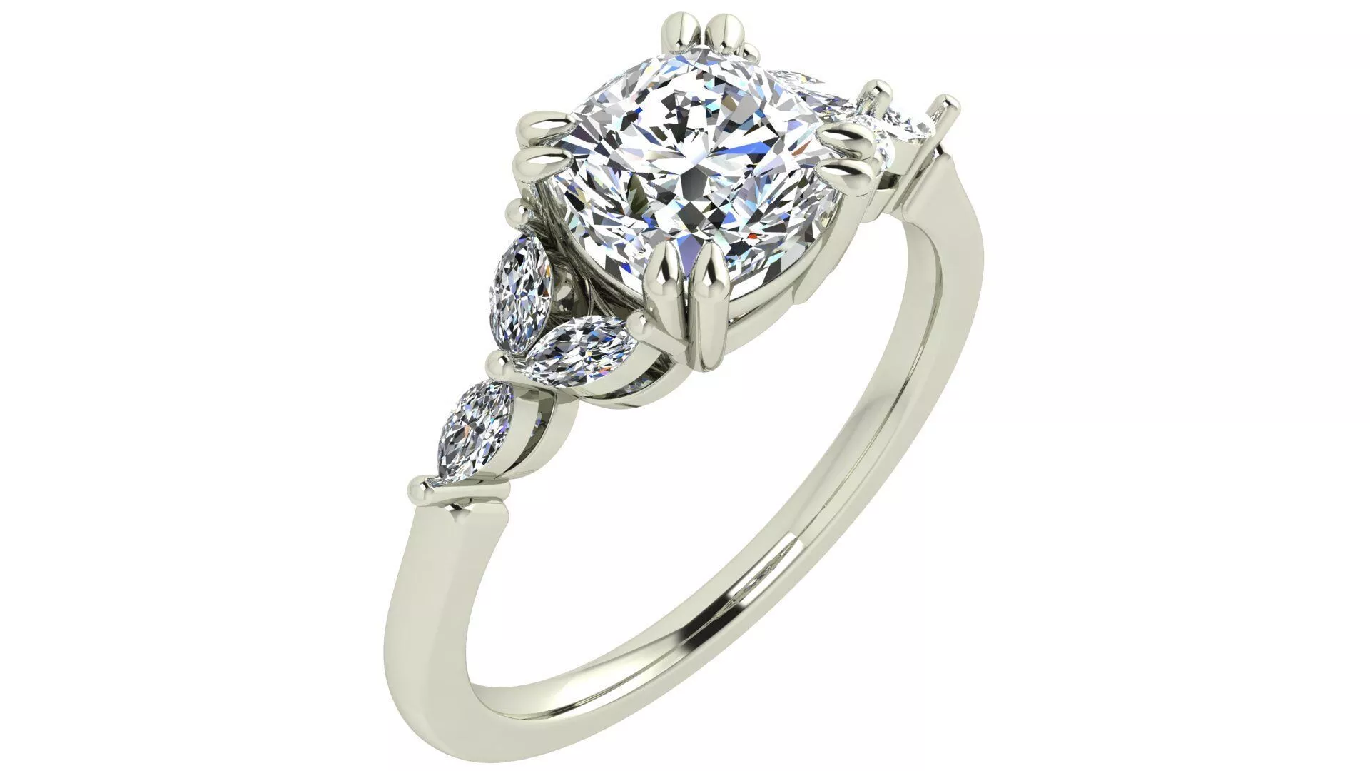 Engagement Flower Ring round diamond 3D print model