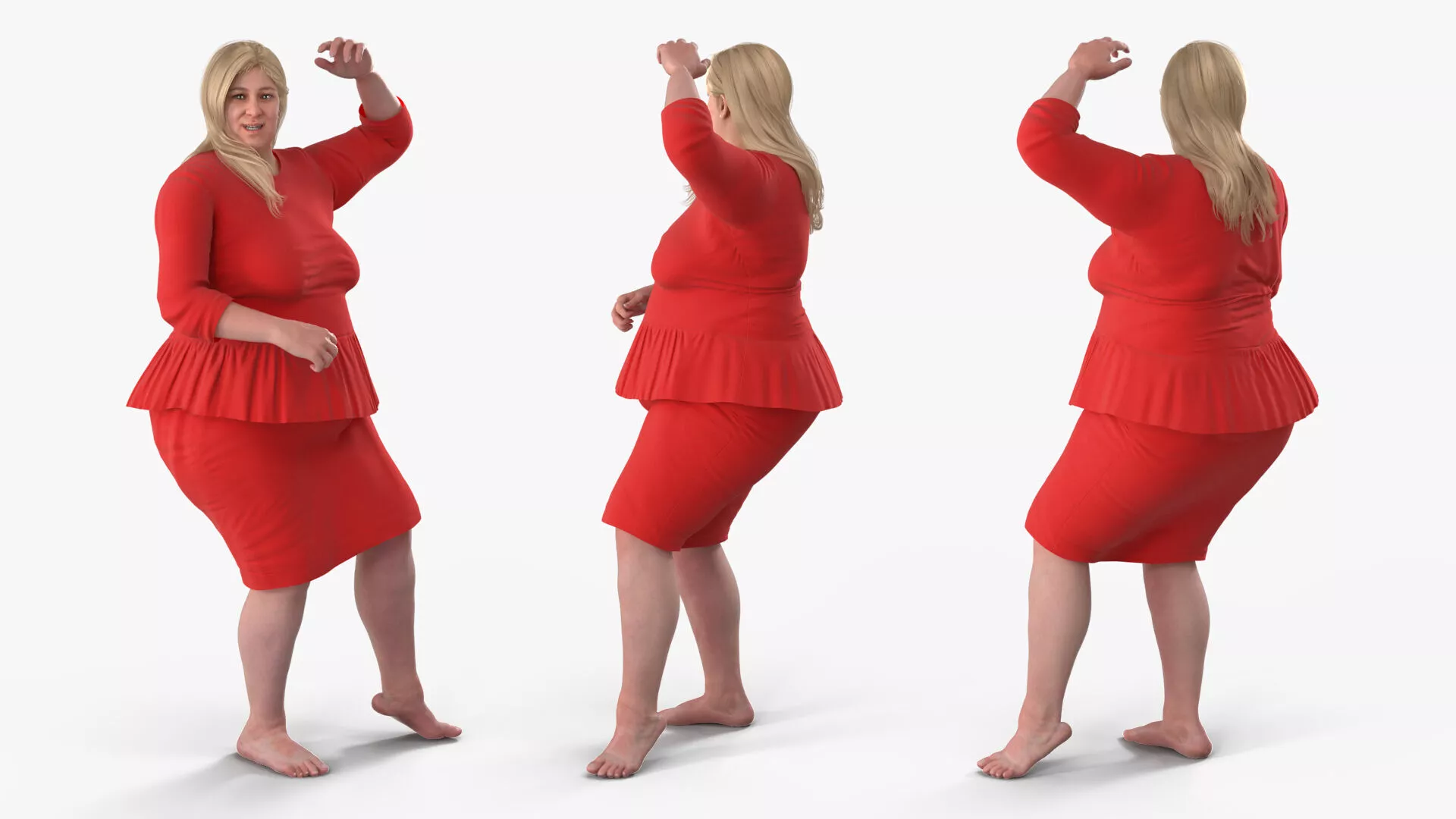Plus Size Female in Red Dress Rigged for Cinema 4D 3D model