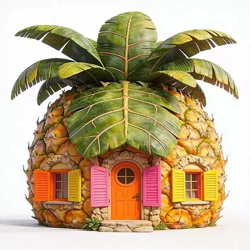Stylized 3D Tropical Pineapple House Model