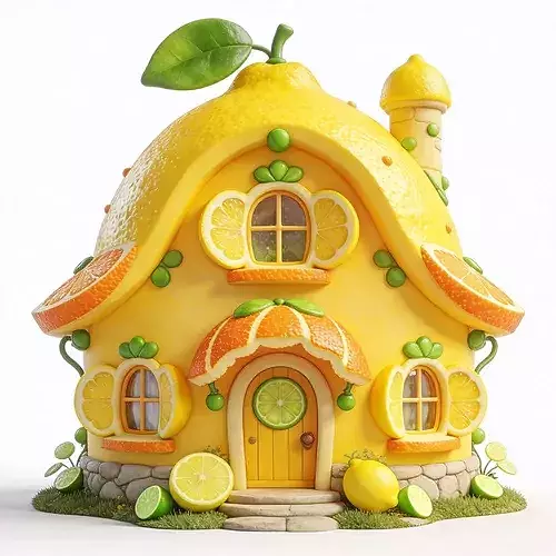 Stylized 3D Whimsical Lemon House Model