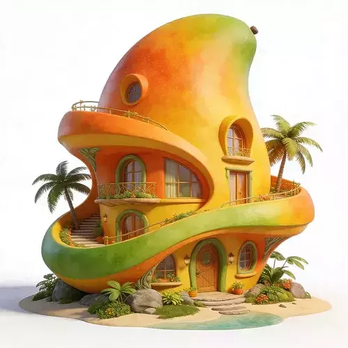 Stylized 3D Whimsical Mango House Model