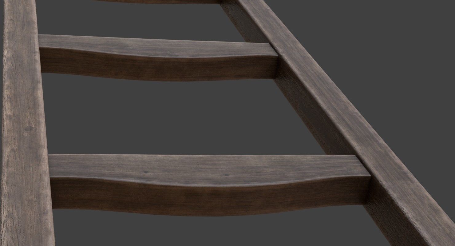 Ladder wooden Low-poly 3D model_4