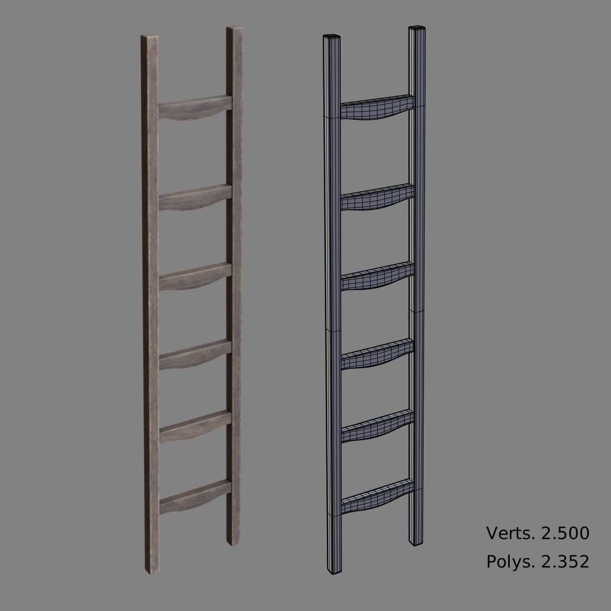 Ladder wooden Low-poly 3D model_3