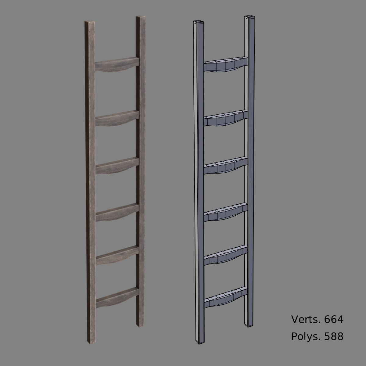 Ladder wooden Low-poly 3D model_2