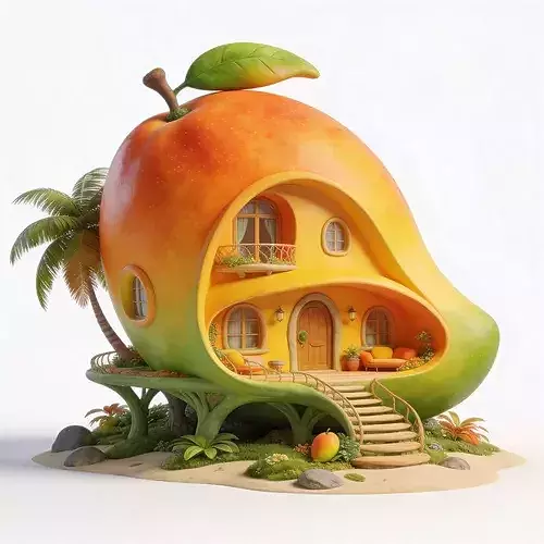 Stylized 3D Tropical Mango House Model