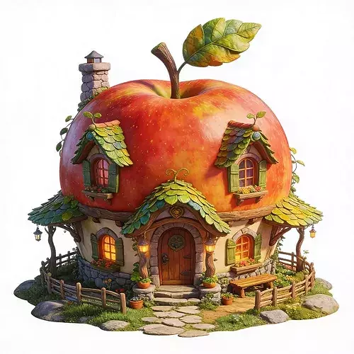 Stylized 3D Whimsical Apple House Cottage Model