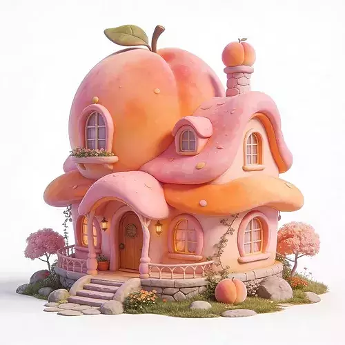 Stylized 3D Whimsical Peach House Model