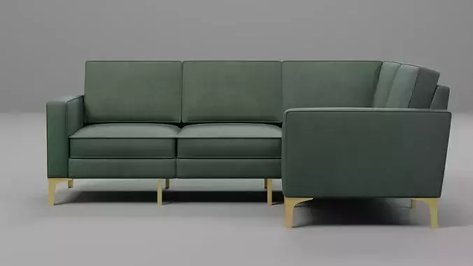 Modern L-Shaped Velvet Sectional Sofa 01 with Gold Metal Legs