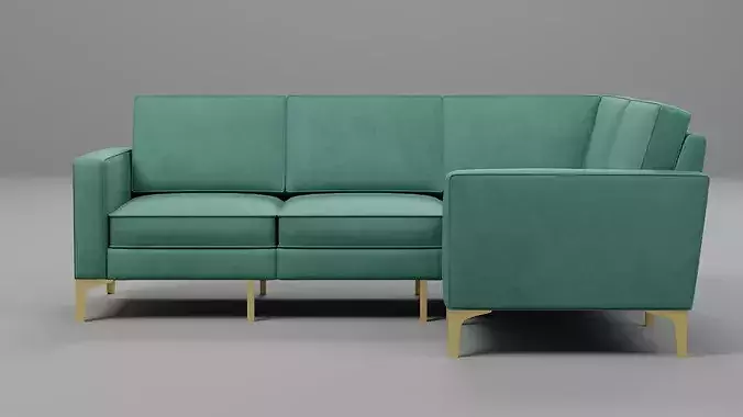 Modern L-Shaped Velvet Sectional Sofa 02 with Gold Metal Legs
