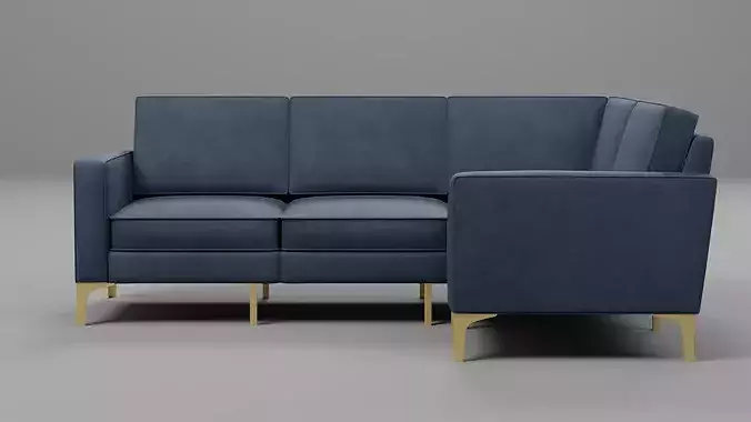 Modern L-Shaped Velvet Sectional Sofa 04 with Gold Metal Legs