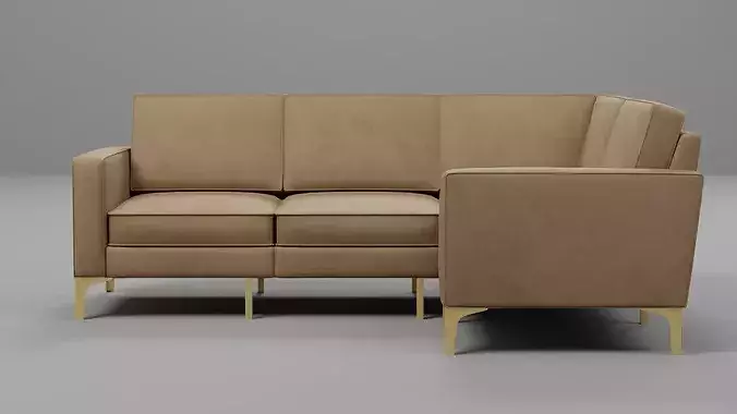 Modern L-Shaped Velvet Sectional Sofa 05 with Gold Metal Legs