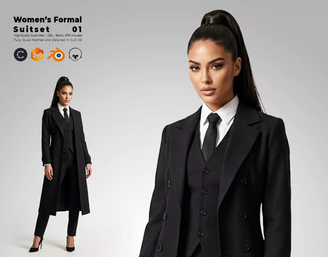 Womens Formal Suit Set 01 Victorian Formal Elegance 3D model 3D model