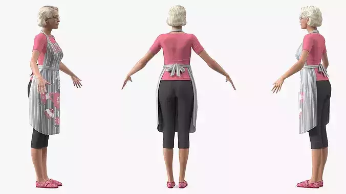 Elderly Female Chef with Apron Rigged for Cinema 4D 3D model 7