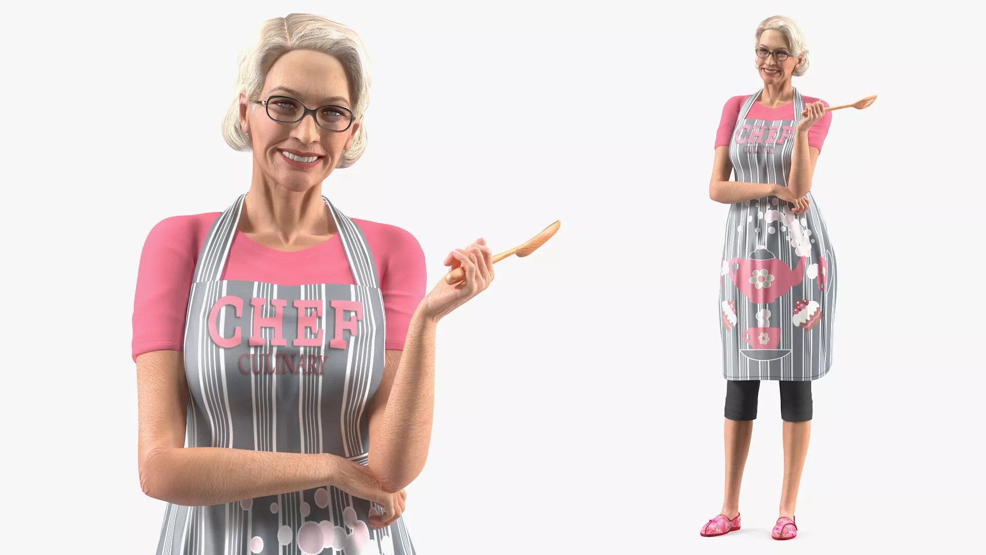 Elderly Female Chef with Apron Rigged for Cinema 4D 3D model