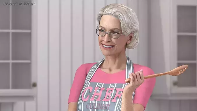 Elderly Female Chef with Apron Rigged for Cinema 4D 3D model 4
