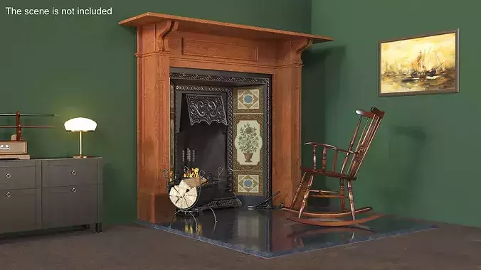 Classical Victorian Fireplace with Rocking Chair 3D model 2