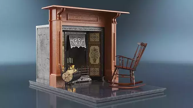 Classical Victorian Fireplace with Rocking Chair 3D model 3