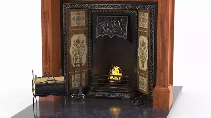 Classical Victorian Fireplace with Rocking Chair 3D model 5