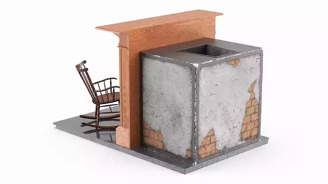 Classical Victorian Fireplace with Rocking Chair 3D model 7