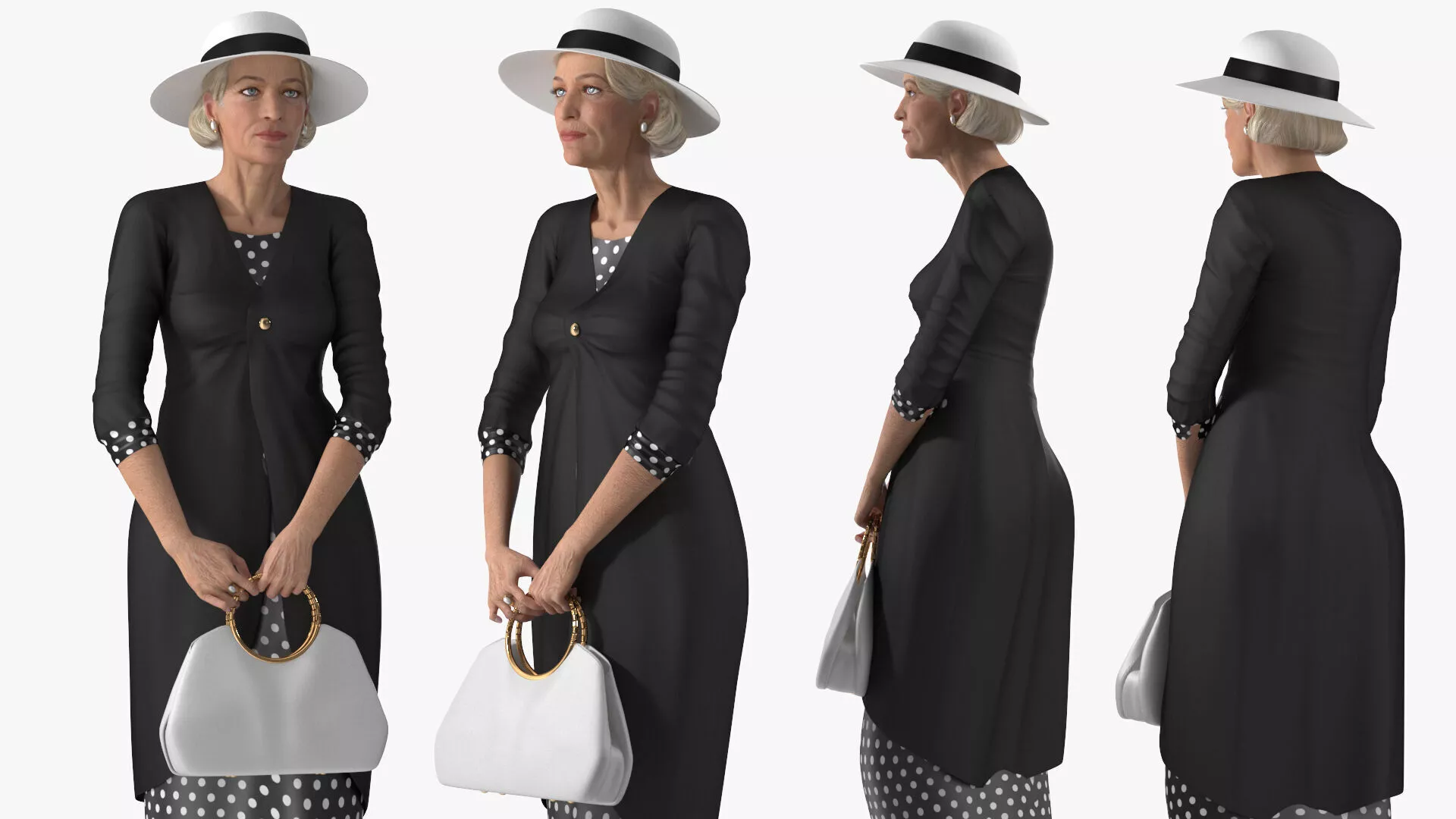 Vintage Fashion Woman with Bag Rigged for Cinema 4D 3D model