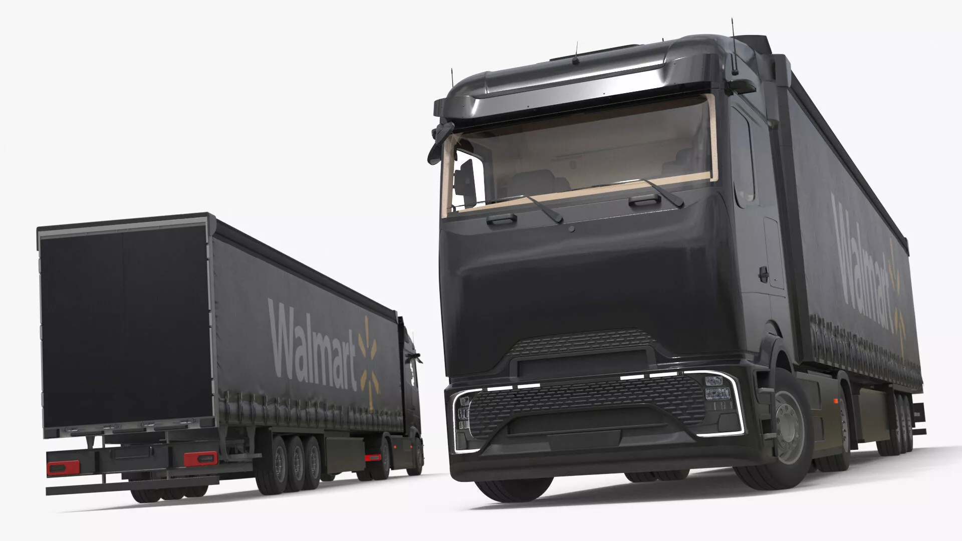 Electric Truck with Walmart Trailer Black Rigged 3D model