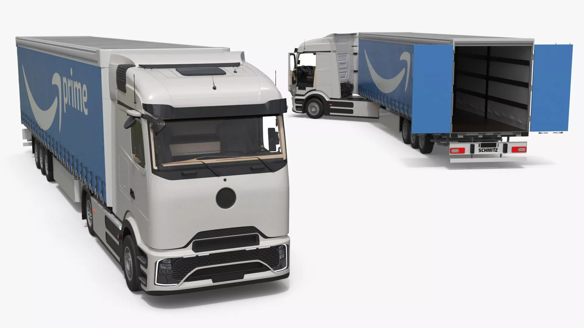 Electric Truck with Prime Trailer Rigged 3D model