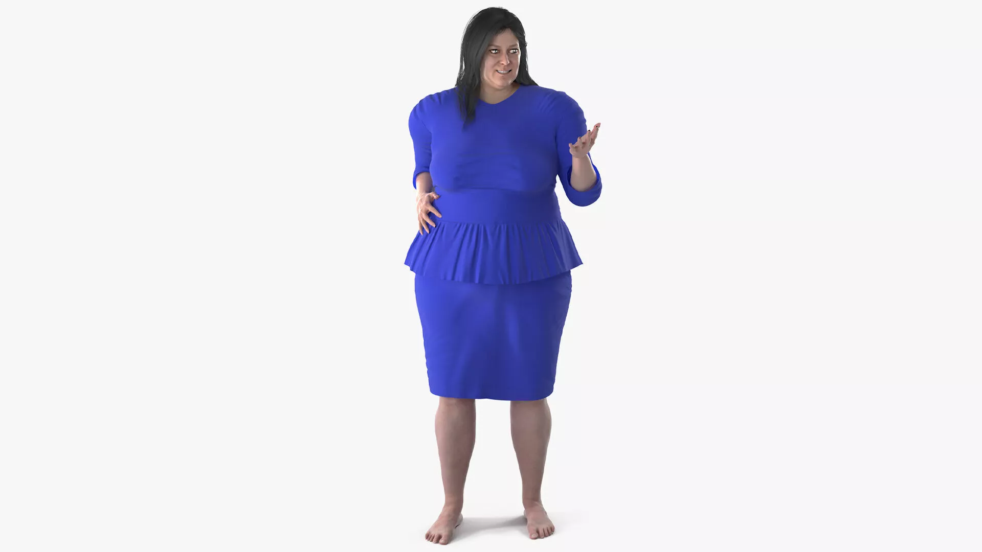 Plus Size Woman in Blue Dress Rigged for Maya 3D model