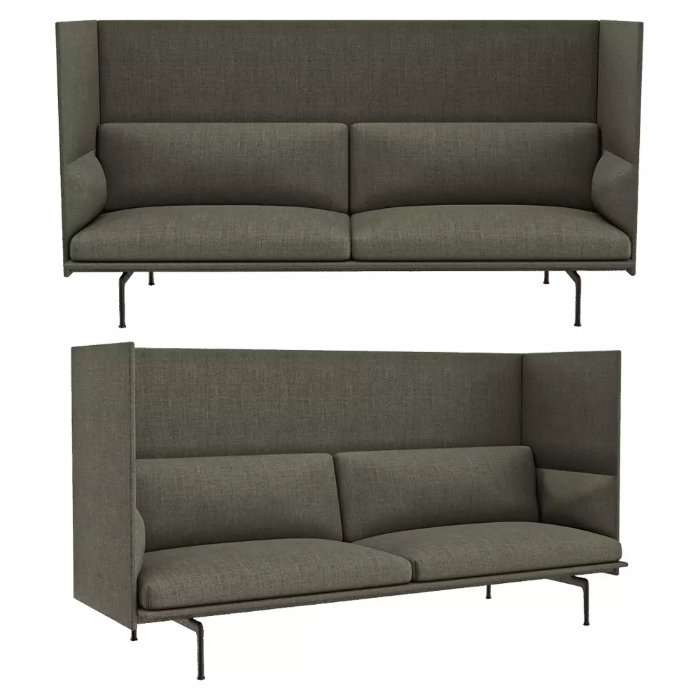 Sofa with high back Outline 2 seater Low-poly 3D model