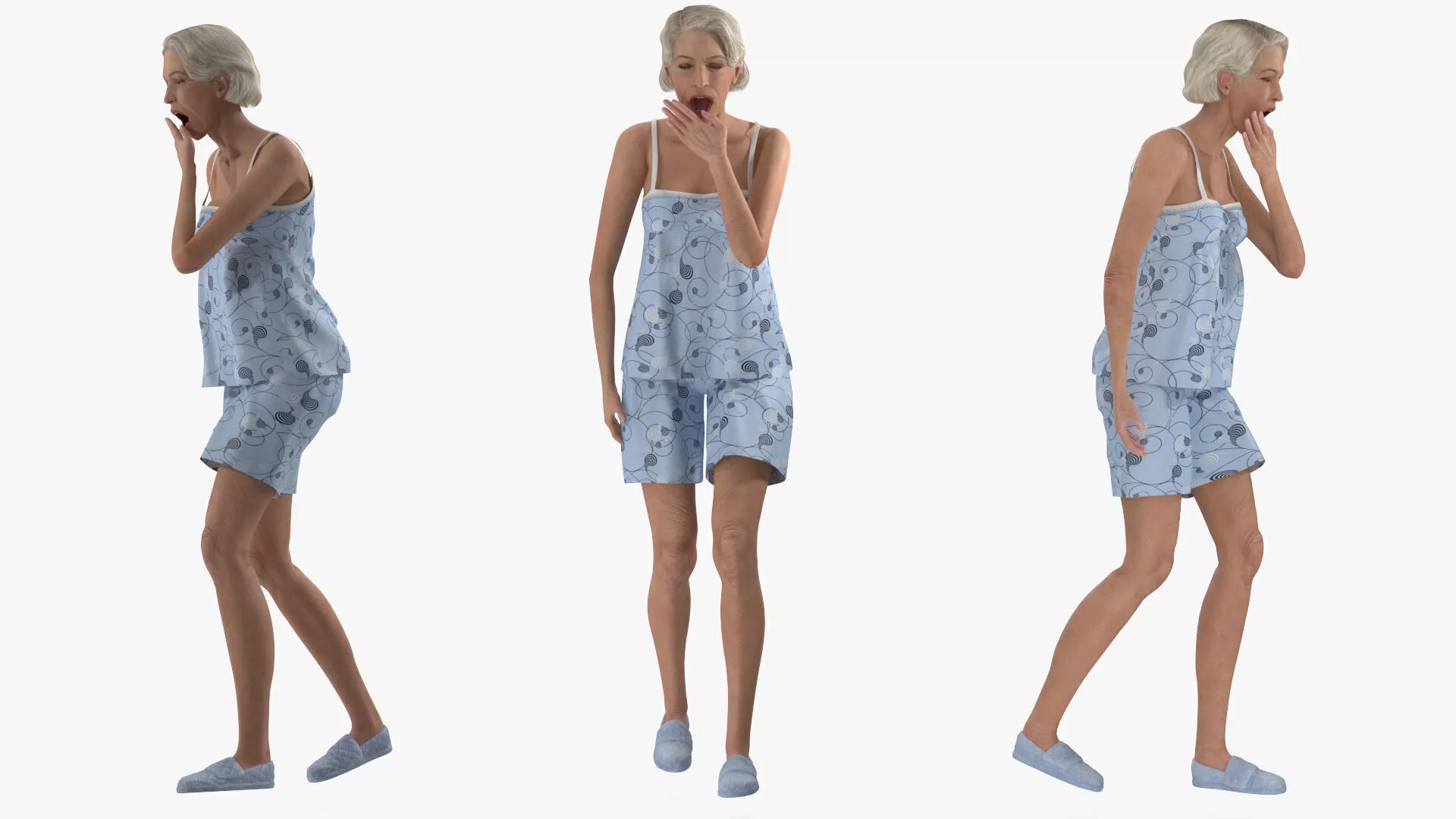Elderly Woman in Sleepwear Rigged for Cinema 4D 3D model