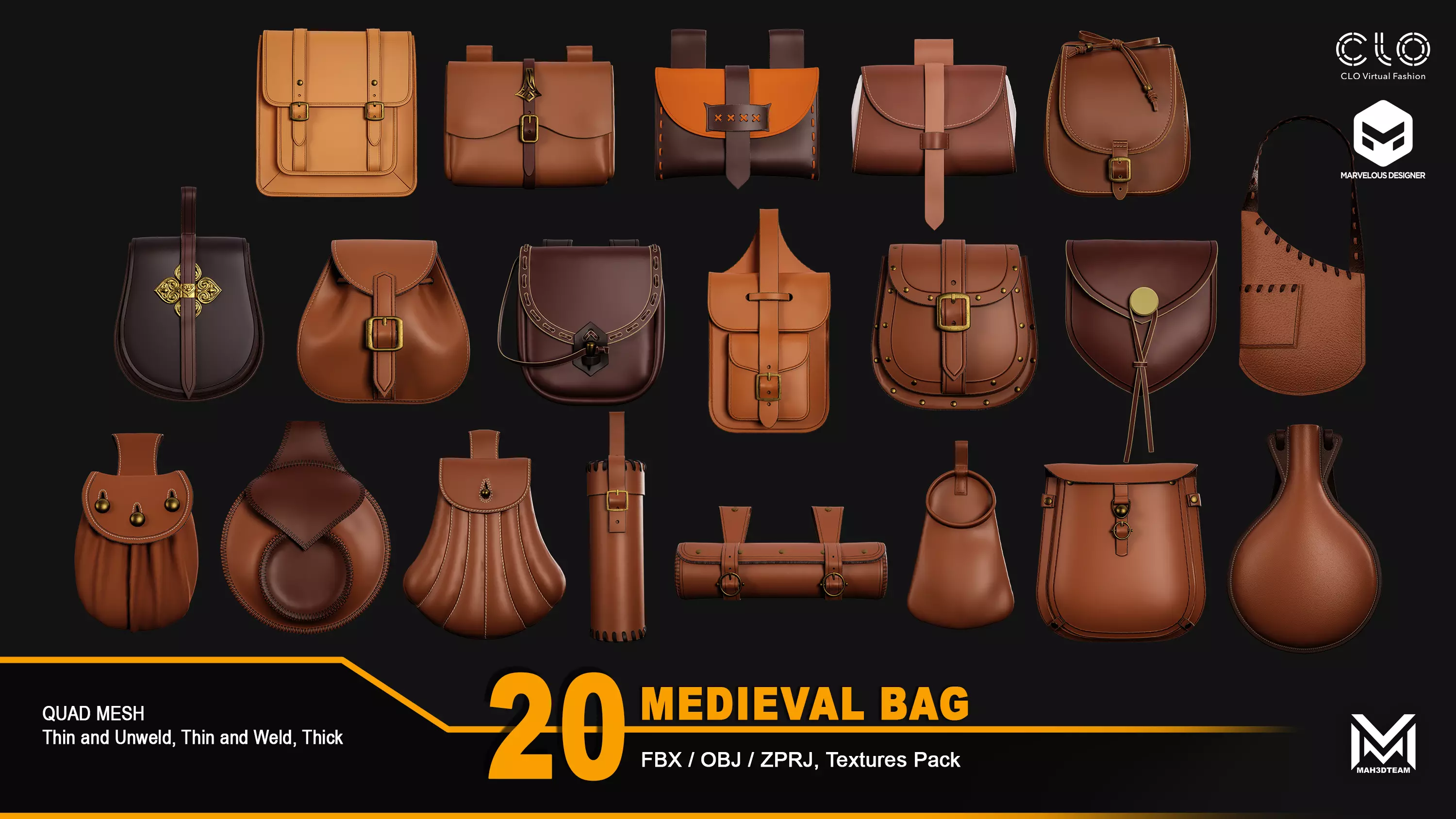 20 Medieval Bag - ZPRJ-FBX-OBJ Files 3D model