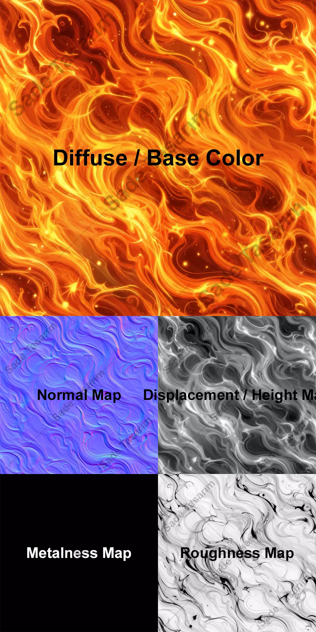 Stylized Flowing Fire PBR Texture Set 4K And 1K Texture