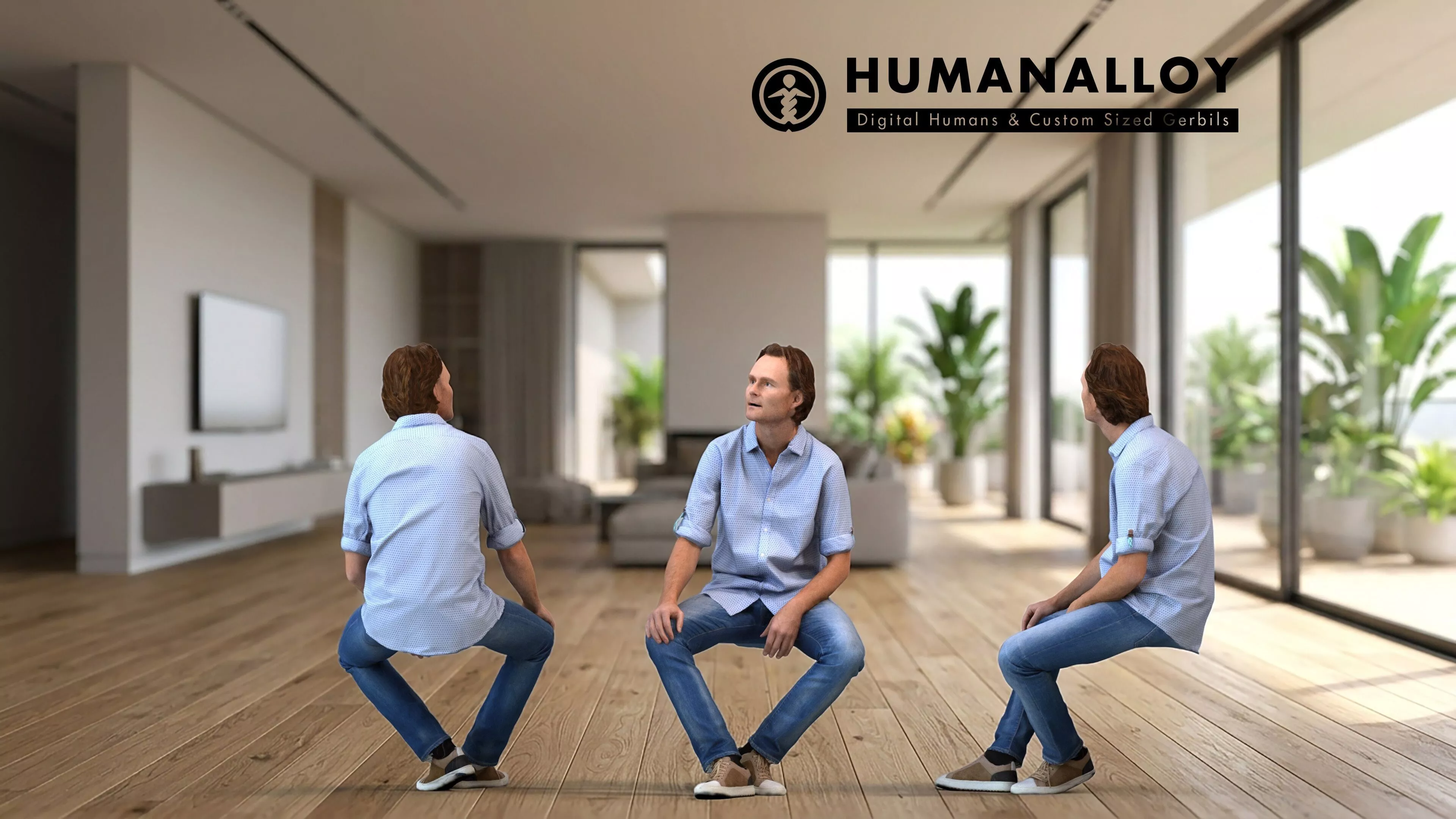 Adult Caucasian man relaxing at home in casual summer clothing 3D model