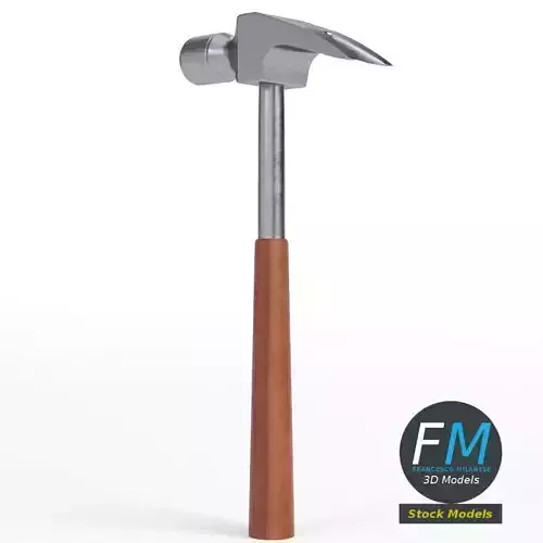 Claw hammer with wooden handle 3D model